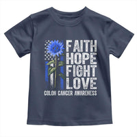 Colon Cancer Awareness Toddler T Shirt Faith Hope Fight Love Sunflower USA Flag