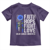 Colon Cancer Awareness Toddler T Shirt Faith Hope Fight Love Sunflower USA Flag