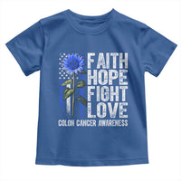Colon Cancer Awareness Toddler T Shirt Faith Hope Fight Love Sunflower USA Flag
