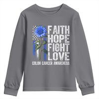Colon Cancer Awareness Youth Sweatshirt Faith Hope Fight Love Sunflower USA Flag