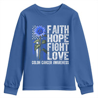 Colon Cancer Awareness Youth Sweatshirt Faith Hope Fight Love Sunflower USA Flag