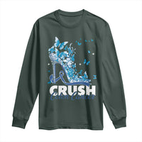Crush Colon Cancer Long Sleeve Shirt Colorectal Cancer Awareness Bling Blue Ribbon High Heel