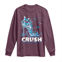 Crush Colon Cancer Long Sleeve Shirt Colorectal Cancer Awareness Bling Blue Ribbon High Heel