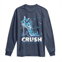 Crush Colon Cancer Long Sleeve Shirt Colorectal Cancer Awareness Bling Blue Ribbon High Heel