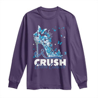 Crush Colon Cancer Long Sleeve Shirt Colorectal Cancer Awareness Bling Blue Ribbon High Heel