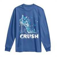 Crush Colon Cancer Long Sleeve Shirt Colorectal Cancer Awareness Bling Blue Ribbon High Heel