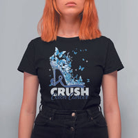 Crush Colon Cancer T Shirt For Women Colorectal Cancer Awareness Bling Blue Ribbon High Heel