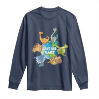 Earth Day Save Our Planet Long Sleeve Shirt Cute Dinosaurs Around World