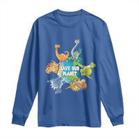 Earth Day Save Our Planet Long Sleeve Shirt Cute Dinosaurs Around World