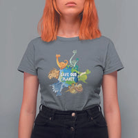 Earth Day Save Our Planet T Shirt For Women Cute Dinosaurs Around World