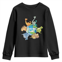 Earth Day Save Our Planet Youth Sweatshirt Cute Dinosaurs Around World