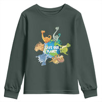 Earth Day Save Our Planet Youth Sweatshirt Cute Dinosaurs Around World