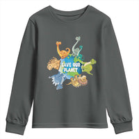 Earth Day Save Our Planet Youth Sweatshirt Cute Dinosaurs Around World