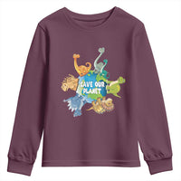 Earth Day Save Our Planet Youth Sweatshirt Cute Dinosaurs Around World