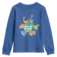 Earth Day Save Our Planet Youth Sweatshirt Cute Dinosaurs Around World