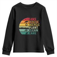 Earth Day Youth Sweatshirt Save Bees Rescue Animals Recycle Plastic