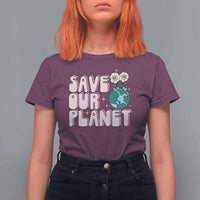 Earth Day Save Our Planet T Shirt For Women Cute Retro Groove Flower