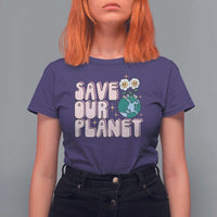 Earth Day Save Our Planet T Shirt For Women Cute Retro Groove Flower