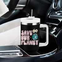 Earth Day Save Our Planet Tumbler With Handle Cute Retro Groove Flower