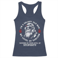 I Am A Grumpy Old Man My Level Of Sarcasm Depends On Your Level Of Stupidity Racerback Tank Top Funny Old Bigfoot