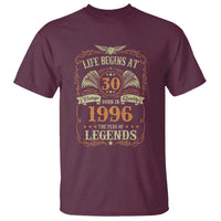 30th Birthday T Shirt Life Begins At 30 Born In 1996 The Year Of Legends