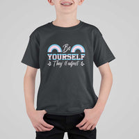Transgender T Shirt For Kid Be Yourself They'll Adjust Vintage Rainbow Trans Pride Flag LGBT - Wonder Print Shop