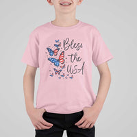 Bless The USA 4th of July T Shirt For Kid Patriotic American Flag Butterfly Independence Day