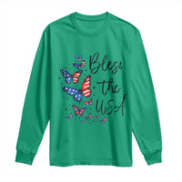 Bless The USA 4th of July Long Sleeve Shirt Patriotic American Flag Butterfly Independence Day