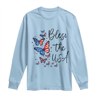 Bless The USA 4th of July Long Sleeve Shirt Patriotic American Flag Butterfly Independence Day