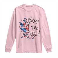 Bless The USA 4th of July Long Sleeve Shirt Patriotic American Flag Butterfly Independence Day