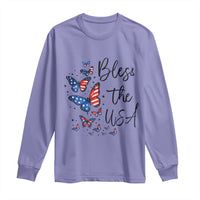 Bless The USA 4th of July Long Sleeve Shirt Patriotic American Flag Butterfly Independence Day
