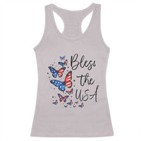 Bless The USA 4th of July Racerback Tank Top Patriotic American Flag Butterfly Independence Day