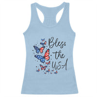 Bless The USA 4th of July Racerback Tank Top Patriotic American Flag Butterfly Independence Day