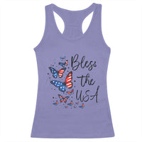 Bless The USA 4th of July Racerback Tank Top Patriotic American Flag Butterfly Independence Day