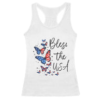 Bless The USA 4th of July Racerback Tank Top Patriotic American Flag Butterfly Independence Day