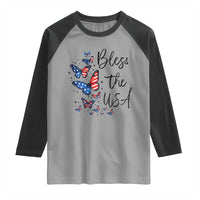 Bless The USA 4th of July Raglan Shirt Patriotic American Flag Butterfly Independence Day