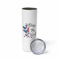 Bless The USA 4th of July Skinny Tumbler Patriotic American Flag Butterfly Independence Day