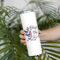 Bless The USA 4th of July Skinny Tumbler Patriotic American Flag Butterfly Independence Day
