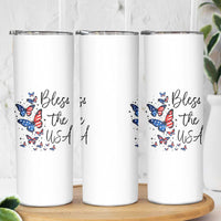 Bless The USA 4th of July Skinny Tumbler Patriotic American Flag Butterfly Independence Day