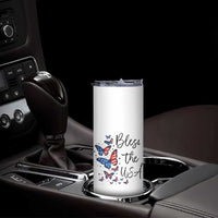 Bless The USA 4th of July Skinny Tumbler Patriotic American Flag Butterfly Independence Day