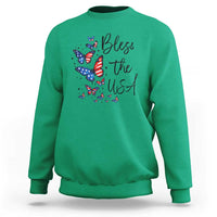 Bless The USA 4th of July Sweatshirt Patriotic American Flag Butterfly Independence Day