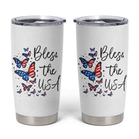 Bless The USA 4th of July Tumbler Cup Patriotic American Flag Butterfly Independence Day