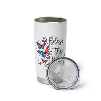 Bless The USA 4th of July Tumbler Cup Patriotic American Flag Butterfly Independence Day