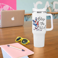 Bless The USA 4th of July Tumbler With Handle Patriotic American Flag Butterfly Independence Day