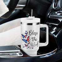 Bless The USA 4th of July Tumbler With Handle Patriotic American Flag Butterfly Independence Day