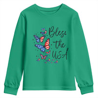 Bless The USA 4th of July Youth Sweatshirt Patriotic American Flag Butterfly Independence Day