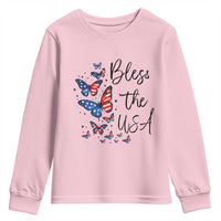 Bless The USA 4th of July Youth Sweatshirt Patriotic American Flag Butterfly Independence Day