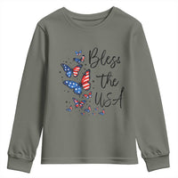 Bless The USA 4th of July Youth Sweatshirt Patriotic American Flag Butterfly Independence Day