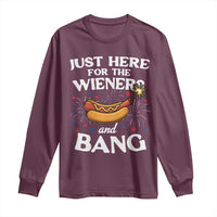 Funny Just Here For The Wieners And Bang Long Sleeve Shirt 4th Of July Hot Dog Lover Fireworks - Wonder Print Shop