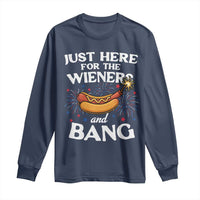 Funny Just Here For The Wieners And Bang Long Sleeve Shirt 4th Of July Hot Dog Lover Fireworks - Wonder Print Shop